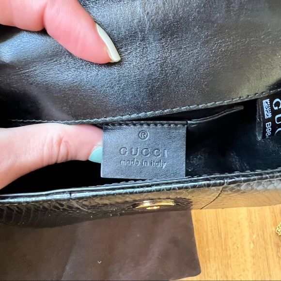 Gucci | Vintage 1947 Bamboo Mini Black Python Crossbody Two Way Chain Bag - Picture 16 of 17